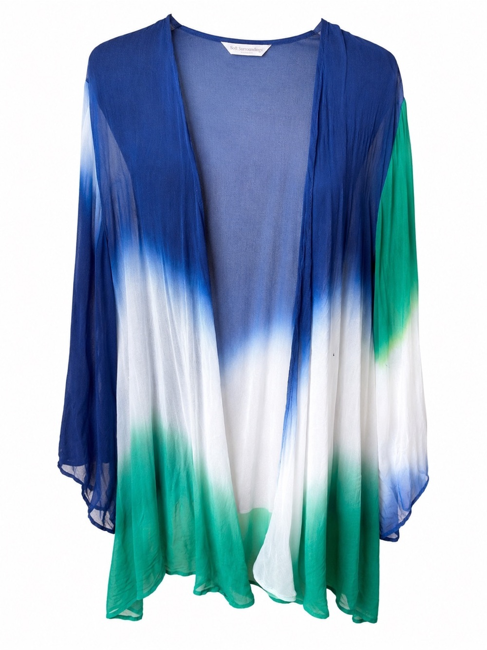 Soft Surroundings 100%Silk Ombre Kimono Cover Up Coastal Boho Resort Layer